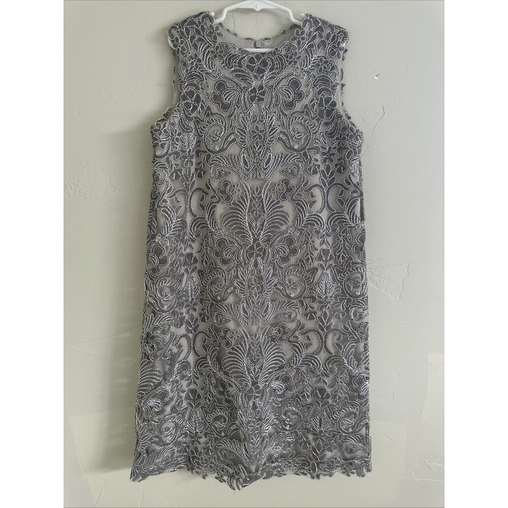 Tadashi Shoji Kids Girls 12 Coded Sheath Dress Silver Gray